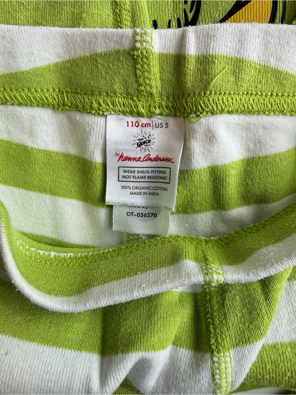 Hanna Andersson Green & White Grinch Face Kids Pajama Set - Picture 3 of 3
